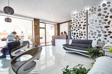 Orihuela, Spain- June 15, 2016: Beauty salon with modern design in European country. Manicure and hairdressing serviceのeditorial素材