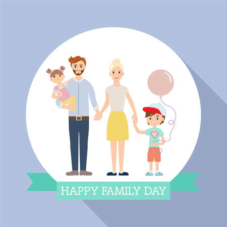 Modern family with children flat design. Modern family portrait. People couple, people family together concept.のイラスト素材