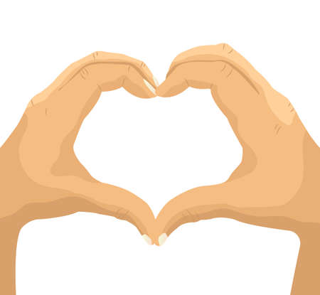 Two hands making heart sign. Love, romantic relationship concept. Isolated vector illustration flat styleのイラスト素材