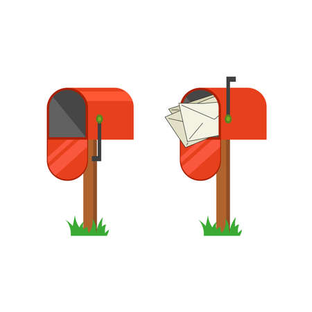Red mailbox with and without letters. Open empty mailbox flat design vector icon.のイラスト素材