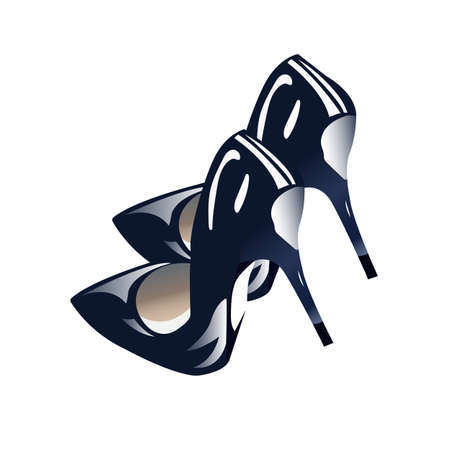 Vector high heel shoes isolated on white background. Dark blue woman pair of shoesのイラスト素材