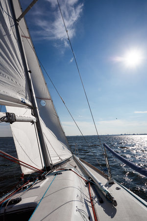 Kiev, Ukraine - September 30, 2016: Sailing yacht training day. Day before race on the Kiev...