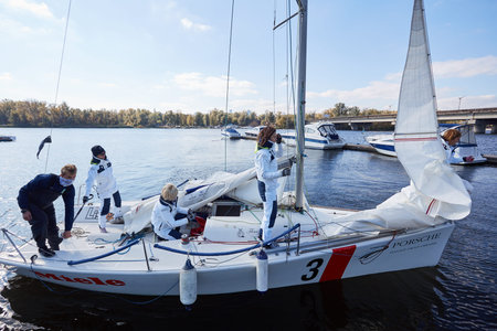 Kiev, Ukraine - September 30, 2016: Sailing yacht training day. Day before race on the Kiev...
