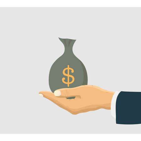 Human hand and money bag. Payment banking poster vector illustrationのイラスト素材