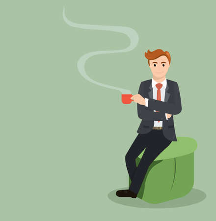 Business man coffee break and sitting on a green chair.のイラスト素材