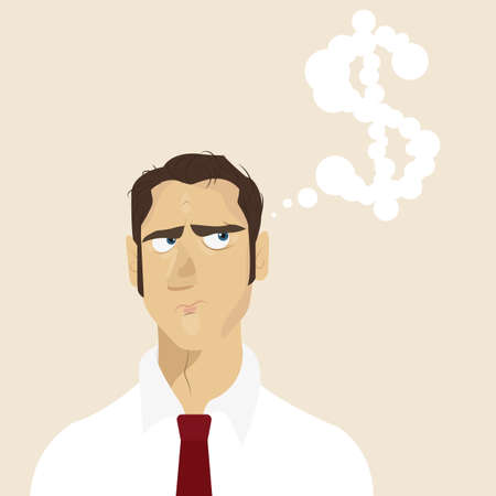 Businessman dreaming about money. Vector flat illustrationのイラスト素材