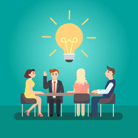 Business man meeting at a big conference desk. Startup company. People working together.のイラスト素材