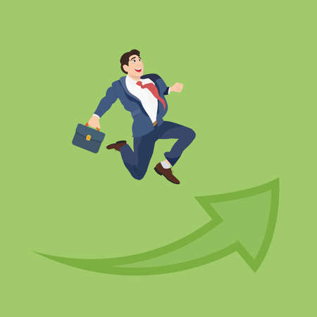 Businessman with a suitcase and arrow growth. Vector illustration.のイラスト素材