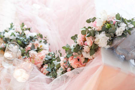 Flowers. Decoration of wedding table in ivory colorsの写真素材
