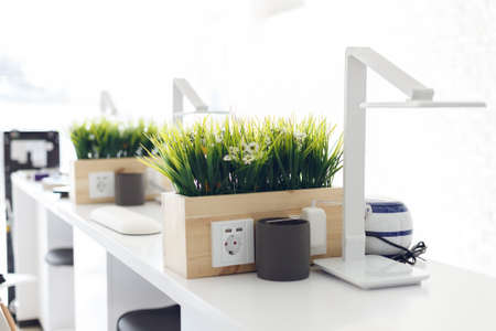 Working place for manicure master. White open work spaceの写真素材