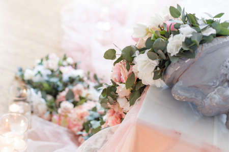 Flowers. Decoration of wedding table in ivory colorsの写真素材
