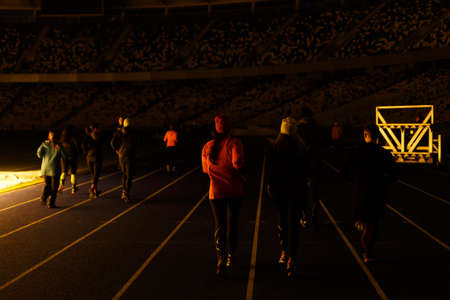 Kyiv, Ukraine - 02 March, 2017: NSC Olimpiiskiy. Central soccer stadium in Ukraine. Open training of runnersのeditorial素材