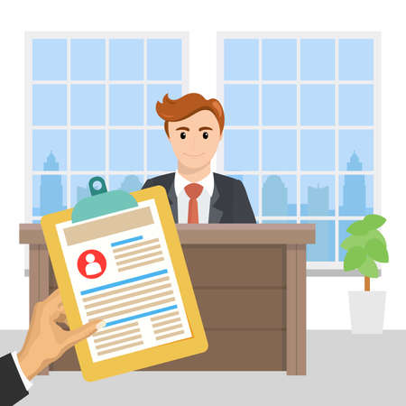 Job interview concept for the vacancy. Interview with the candidate positions. Business human resources.のイラスト素材