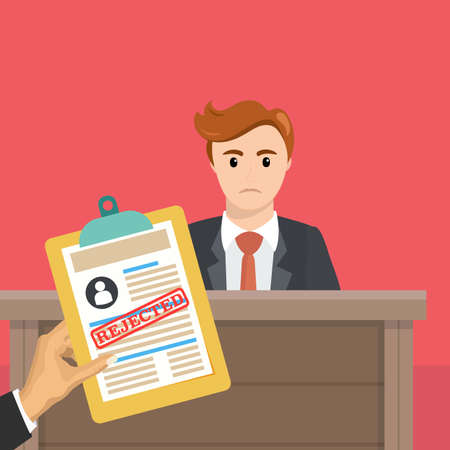 Business man is not hired. Hand with a document on the refusal. Vector, illustration, flat.のイラスト素材