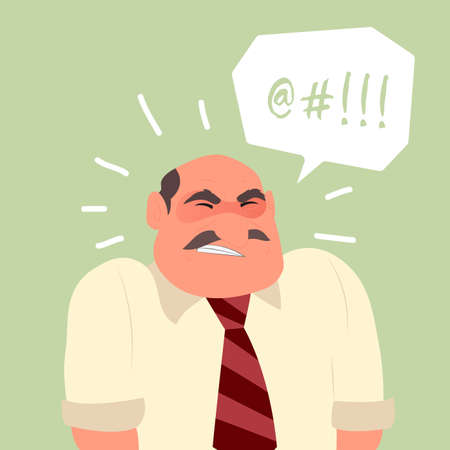 Busy angry stressful office worker character. Vector flat cartoon illustrationのイラスト素材