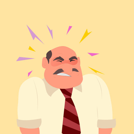 Man suffering headache and migraine in pain. Character design with migraine concept. Typographic for header design - vector illustrationのイラスト素材