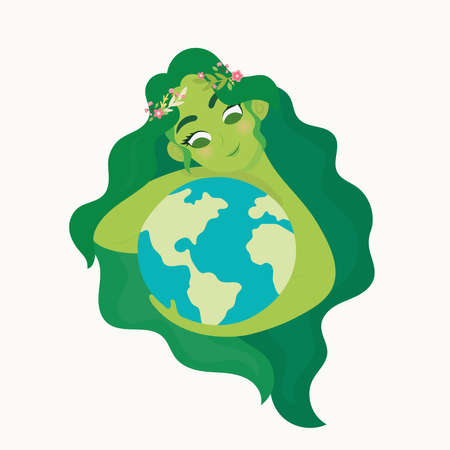 Woman holding ecology world Earth day. Mother nature care concept.のイラスト素材