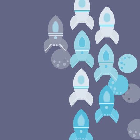 Flat space theme illustration. The rocket and moon background.