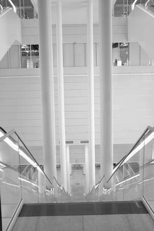 White interior of airport with columns. With high ceilingの写真素材