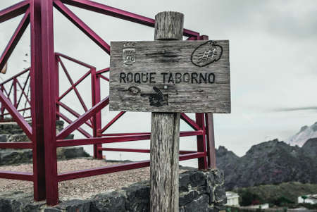 Wooden plaque of the village Roque Taborno on the Canary Islandsの写真素材