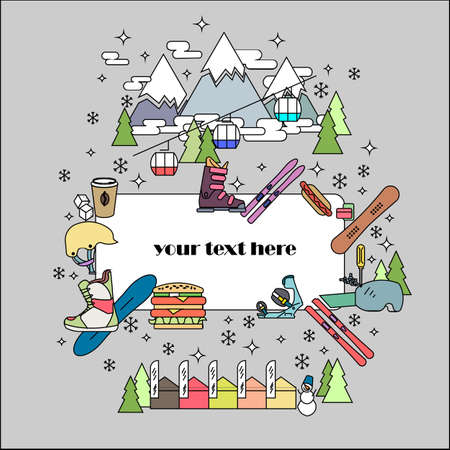 Mountain infographic with ski elements,colourful vector backgroundのイラスト素材