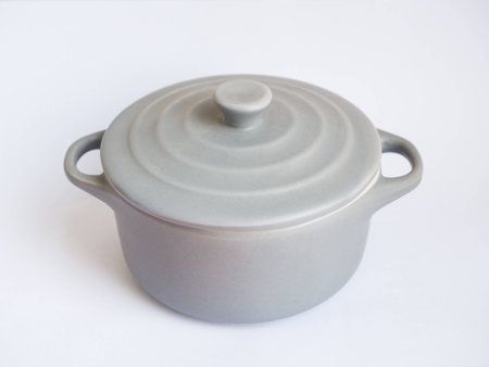 Grey bowl earthenware on white backgroundの写真素材