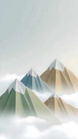 Stylized pastel mountains above soft cloudsの素材