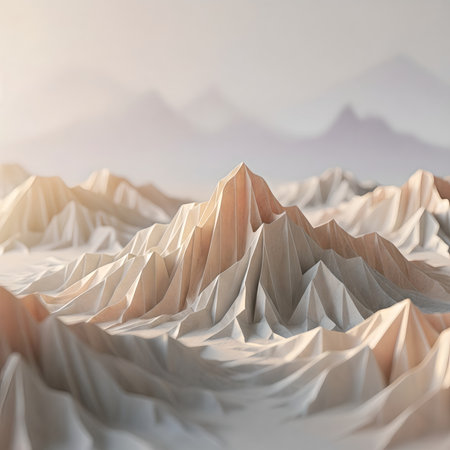 Paper mountains in soft golden sunlightの素材