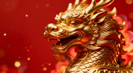 golden qilin statue with ornate detailsの素材