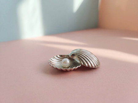 small shell with pearl in soft pastel studio lightingの素材