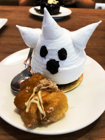 halloween themed desserts in a cafeの写真素材