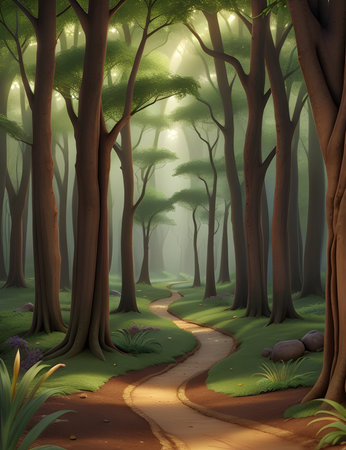 fairy tale forest with a pathの素材