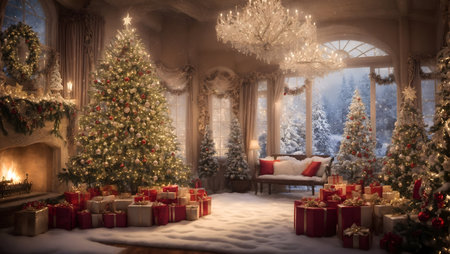 Christmas tree with gifts and snowの素材