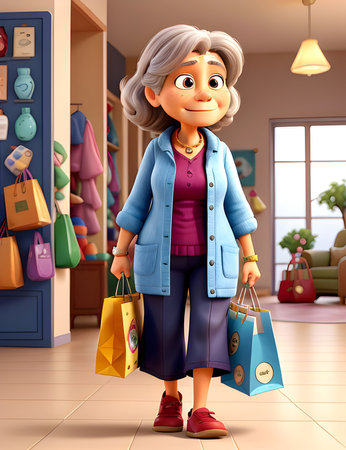 old lady shoppingの素材