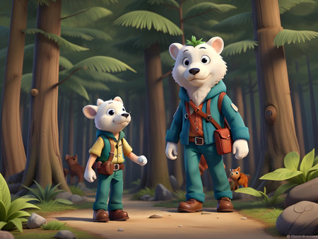 3d forest with an animated bearの素材