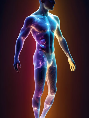 transparent male body with neon colorsの素材