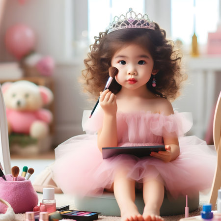 Child putting on makeupの素材