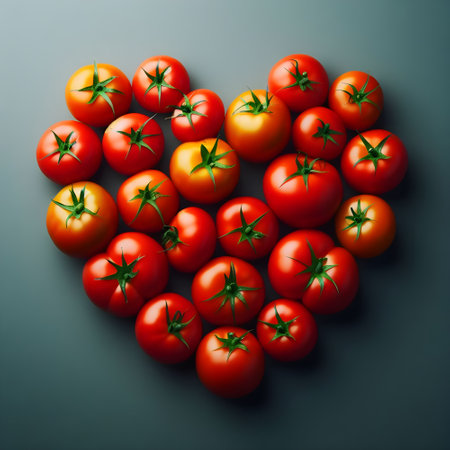Tomatoes forming a heart on solid backgroundの素材