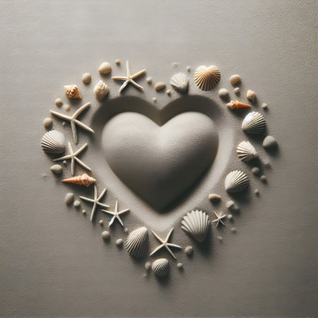 Sand forming a heart on solid backgroundの素材
