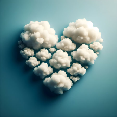 Clouds forming a heart on a white backgroundの素材