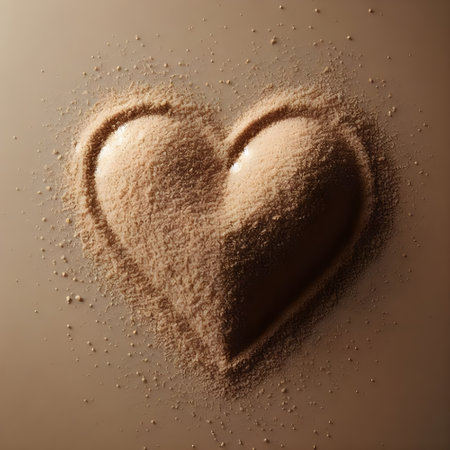 Sand forming a heart on solid backgroundの素材
