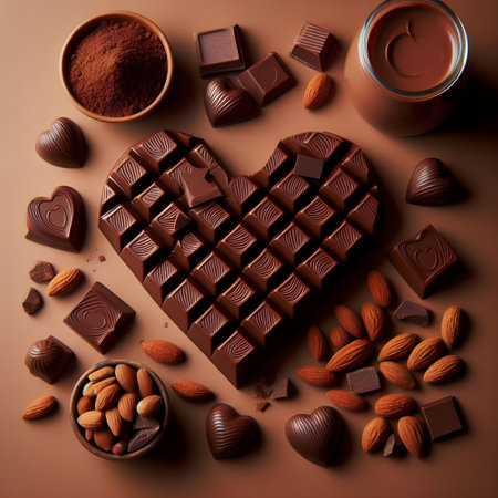 Chocolate heart on a solid backgroundの素材