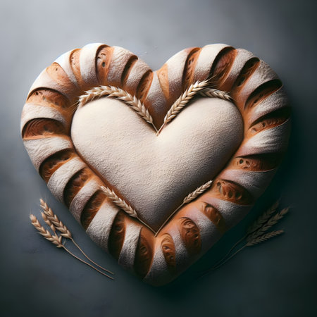 Heart shaped bread on solid backgroundの素材