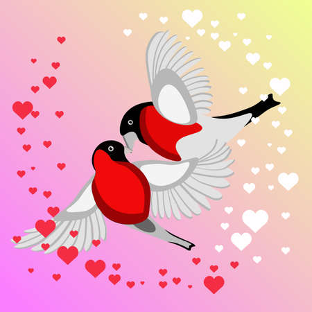 Bullfinches in loveのイラスト素材