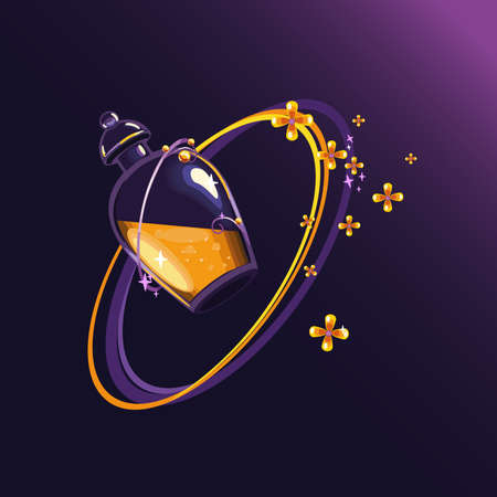 Vector bottle with yellow liquid and small flowersのイラスト素材