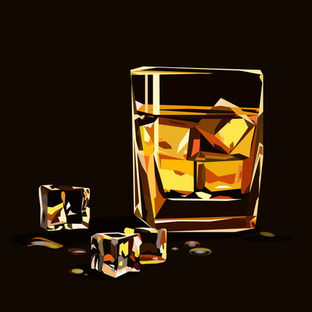 Glass of whiskey isolated with ice cubesのイラスト素材