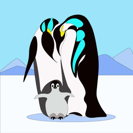 Vector pinguin family in flat styleのイラスト素材