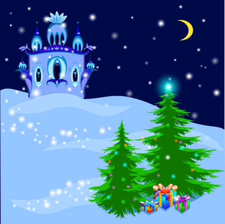 Ice Royal Palace in magic winter illustration, vectorのイラスト素材