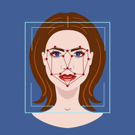 Facial Recognition System with a face of woman, vector illustrationのイラスト素材