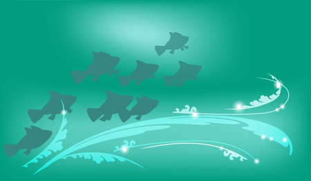 Underwater background with fish and light patterns, vector illustration for design works and bannersのイラスト素材